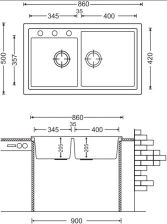 Carysil - Kitchen Sink - Vivaldi - N-200 -Two  Bowl  Without  Drain Board