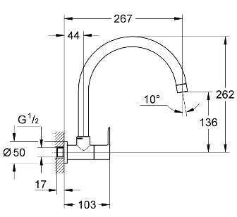 GROHE - BAU EDGE - 31228000 – Sink Tap Wall Mounted