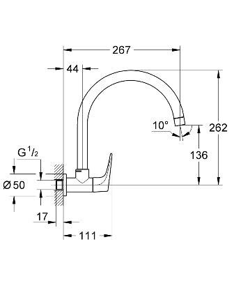 GROHE - BAU FLOW - 31225000 – Sink Tap Wall Mounted