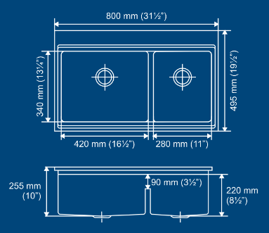 Exa double bowl sink with accessories